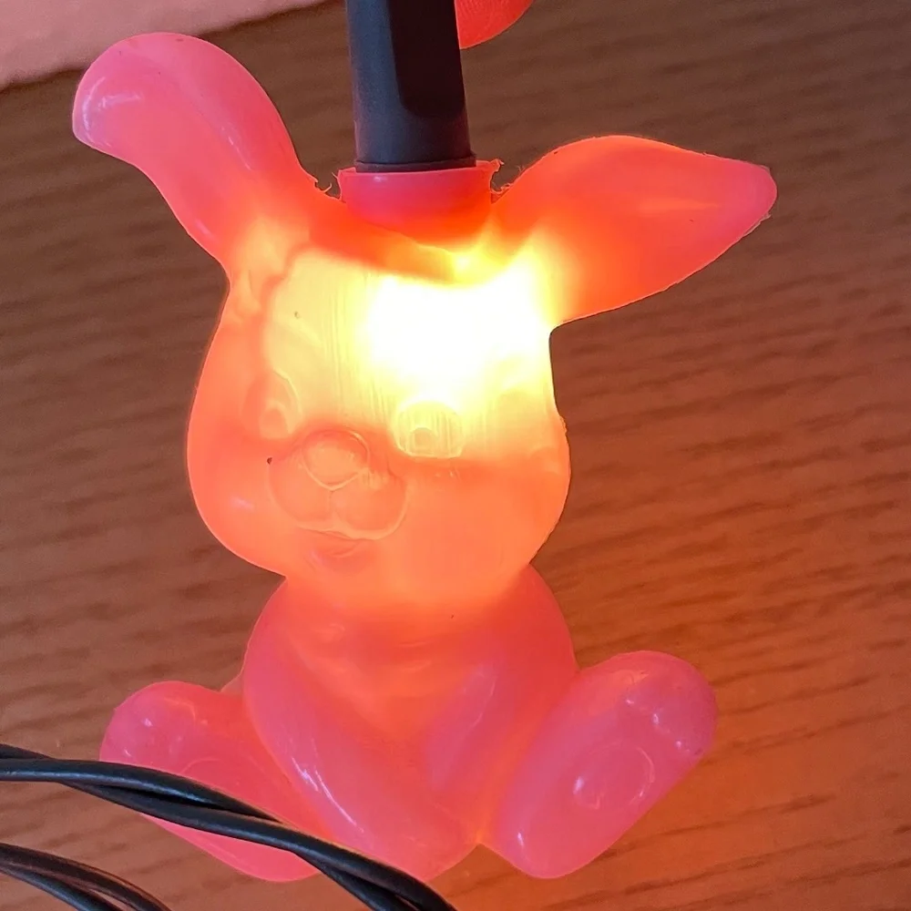 Vintage Easter Bunny Blow Mold String Lights Pink Rabbits Set of 10 Carol Wright